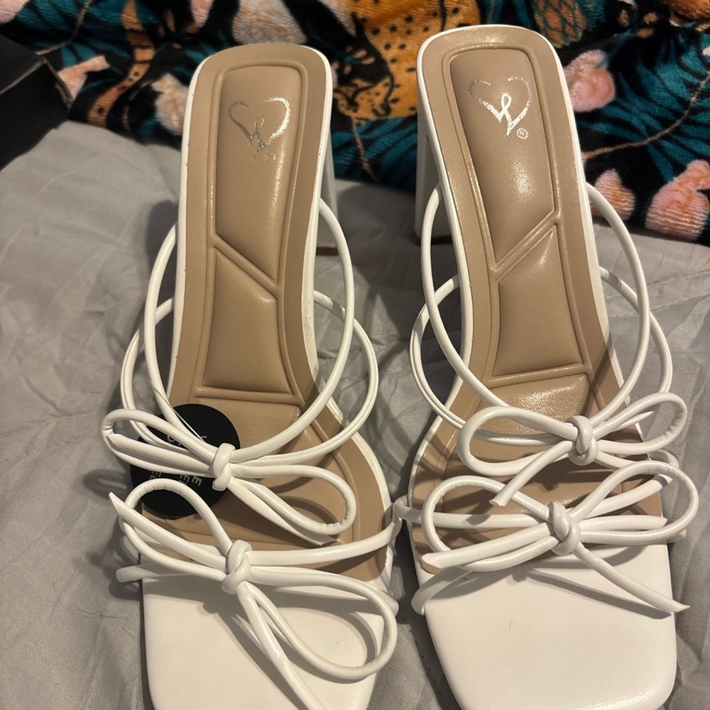 Windsor White Strappy Heels with Bow Detail